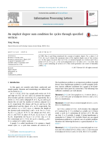 An implicit degree sum condition for cycles through specified vertices